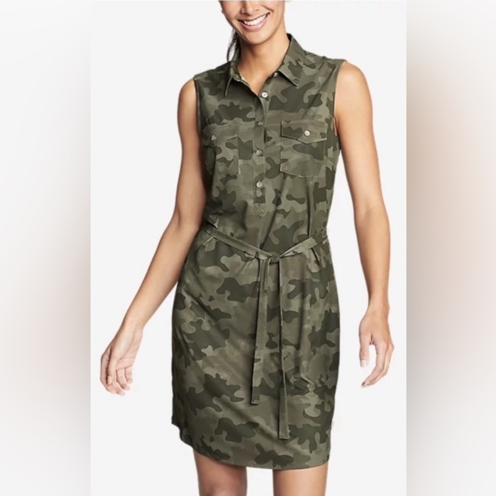 Camouflage Sleeveless Shirt Dress
